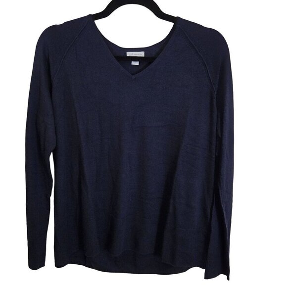 J. Jill Silk Cotton Blend Navy V Neck Classic Sweater Size S - Picture 1 of 4